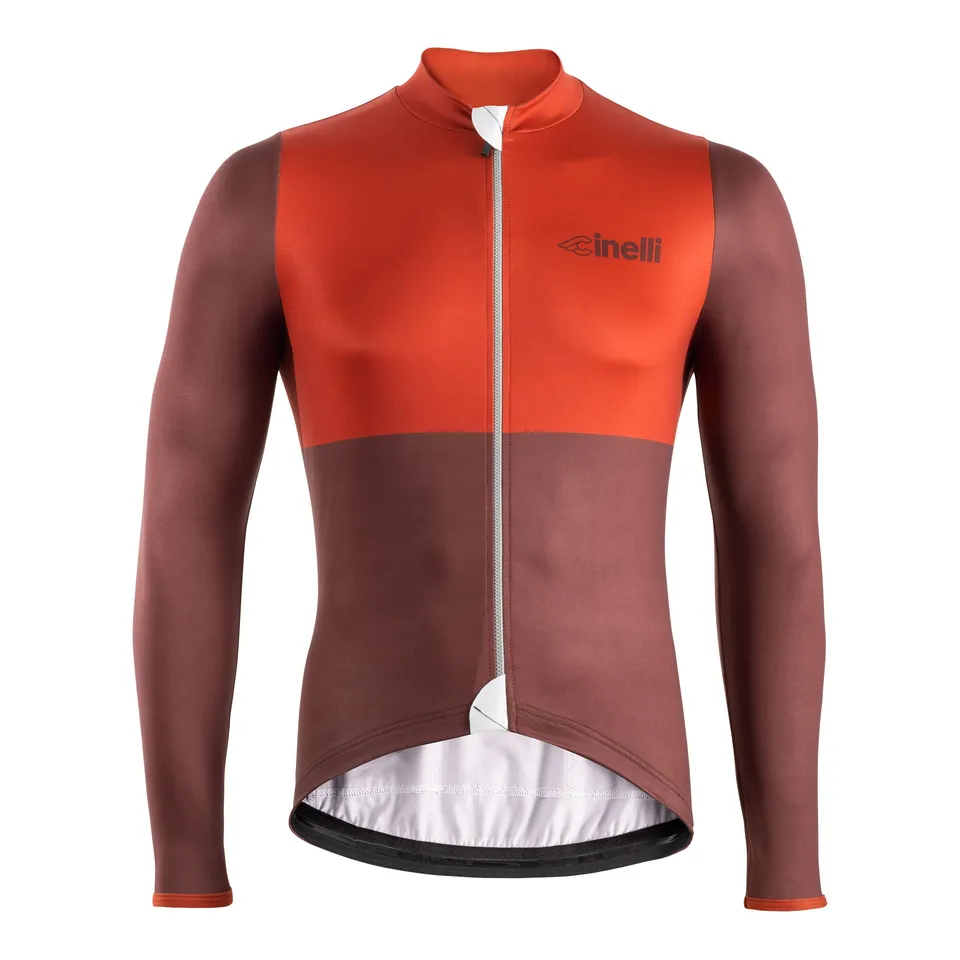 cinelli-winter-jersey-tempo-brown-block-maglia-ciclismo-invernale-con-tasche-pos image 1