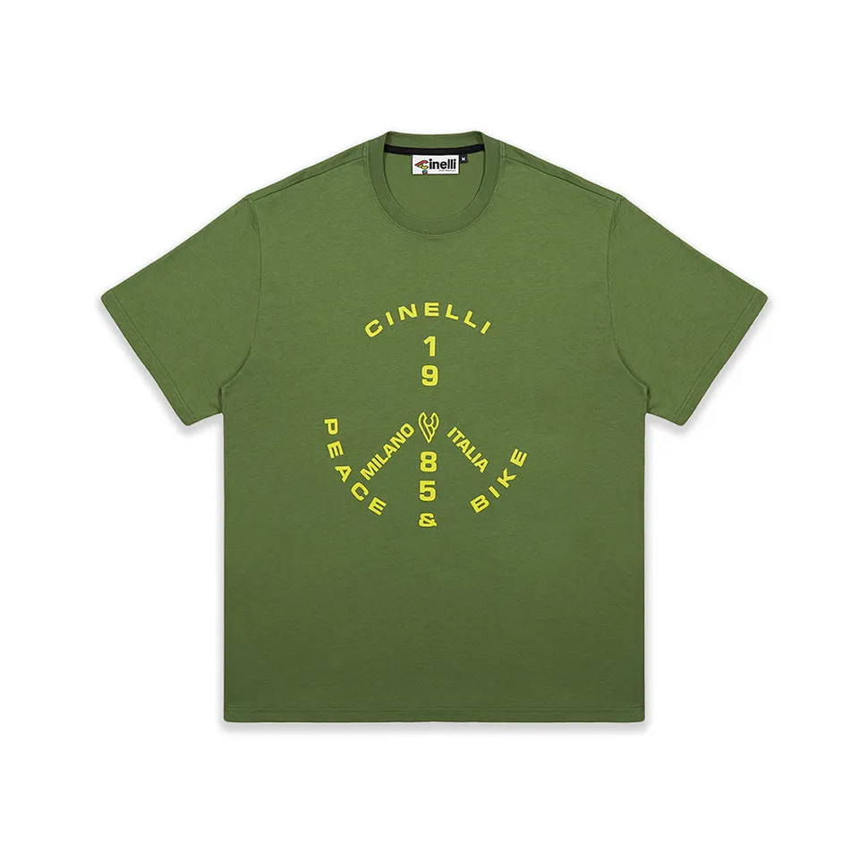 cinelli-t-shirt-peace-bike-85-green-maglietta-cotone image 1