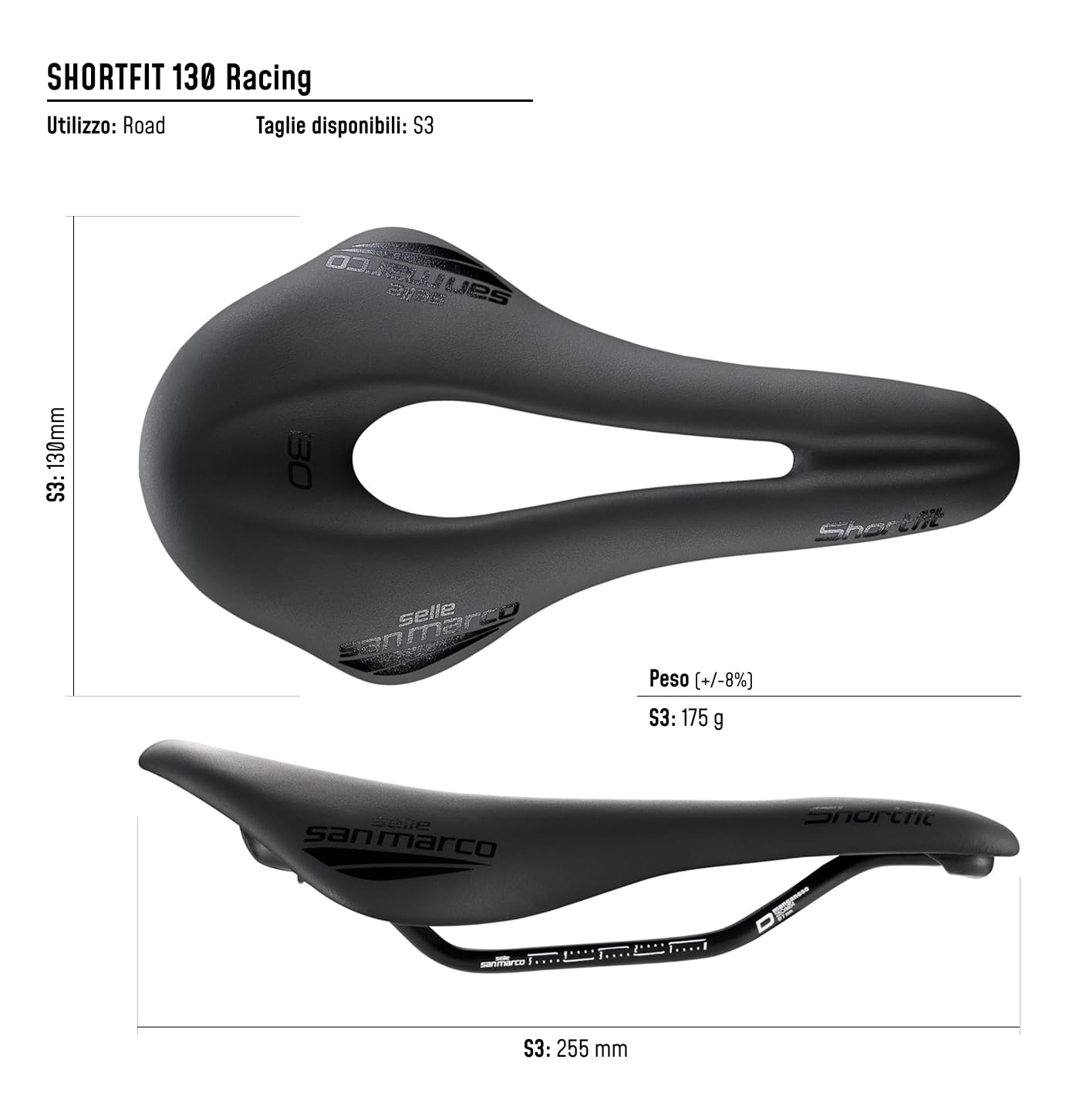 selle-san-marco-shortfit-130-s3-sella-bici-corsa-corta-nero image 5