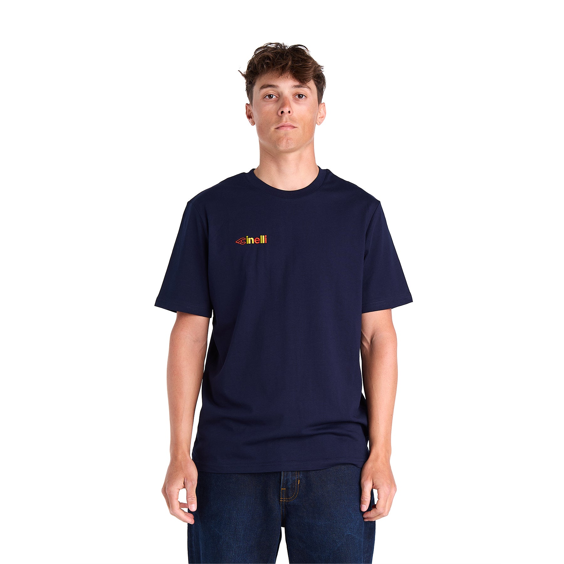 cinelli-t-shirt-logo-ricamato-blu-cotone-organico-180-gsm image 1