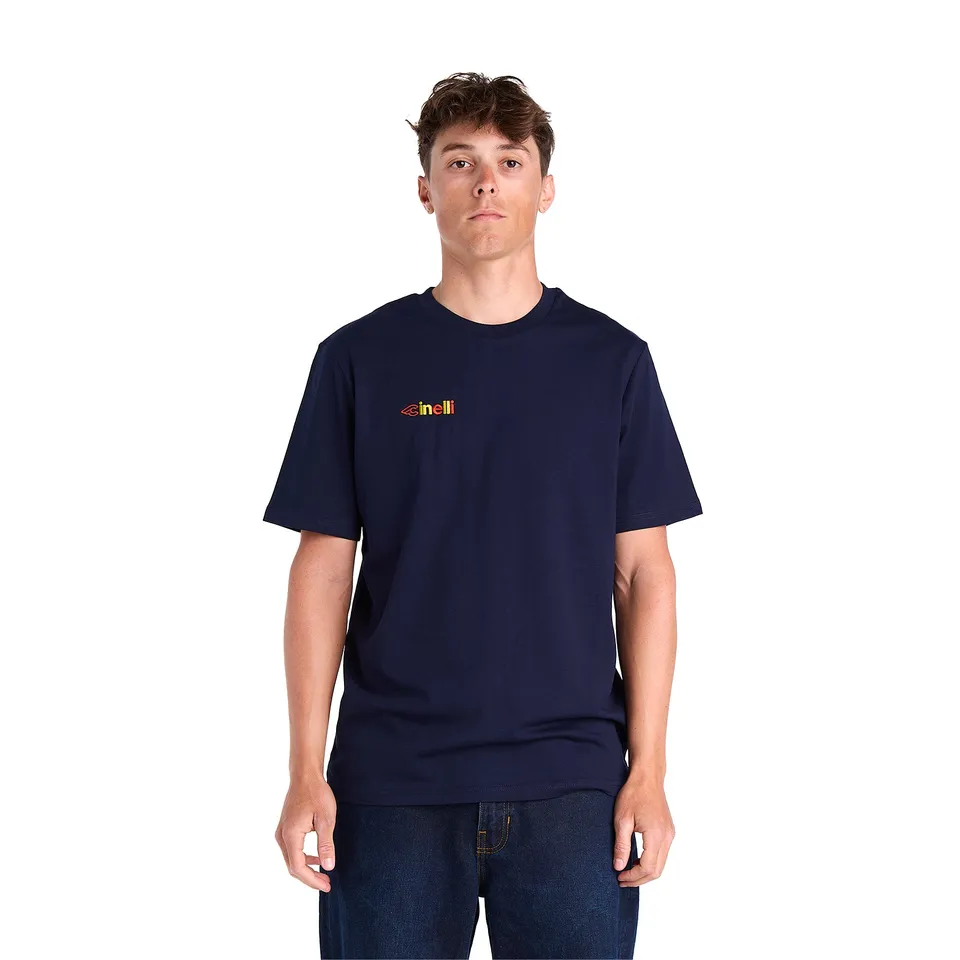 cinelli-t-shirt-logo-ricamato-blu-cotone-organico-180-gsm image 1