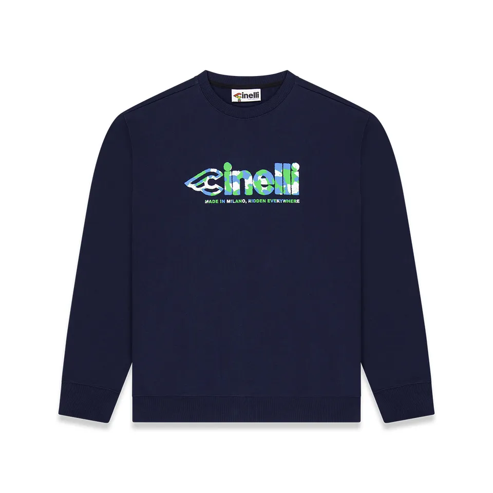 cinelli-crewneck-global-cycling-blue-felpa-unisex image 1