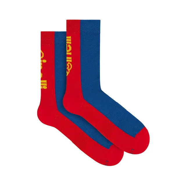 cinelli-logotype-calze-ciclismo-rosse-blu-15-cm image 1